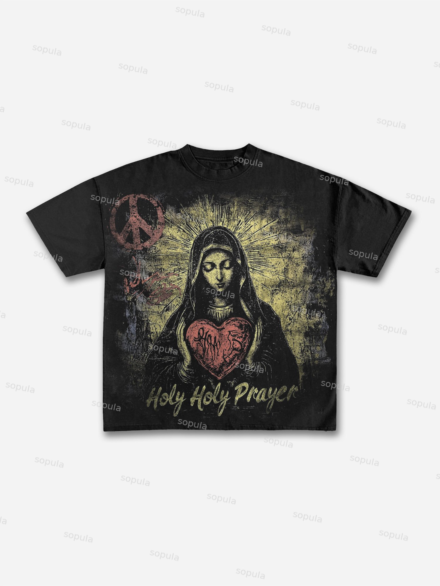 Vintage Holy Prayer Old Graphic Cotton T-shirt - Sopula｜Premium Graphic Tees & Graphic Clothing