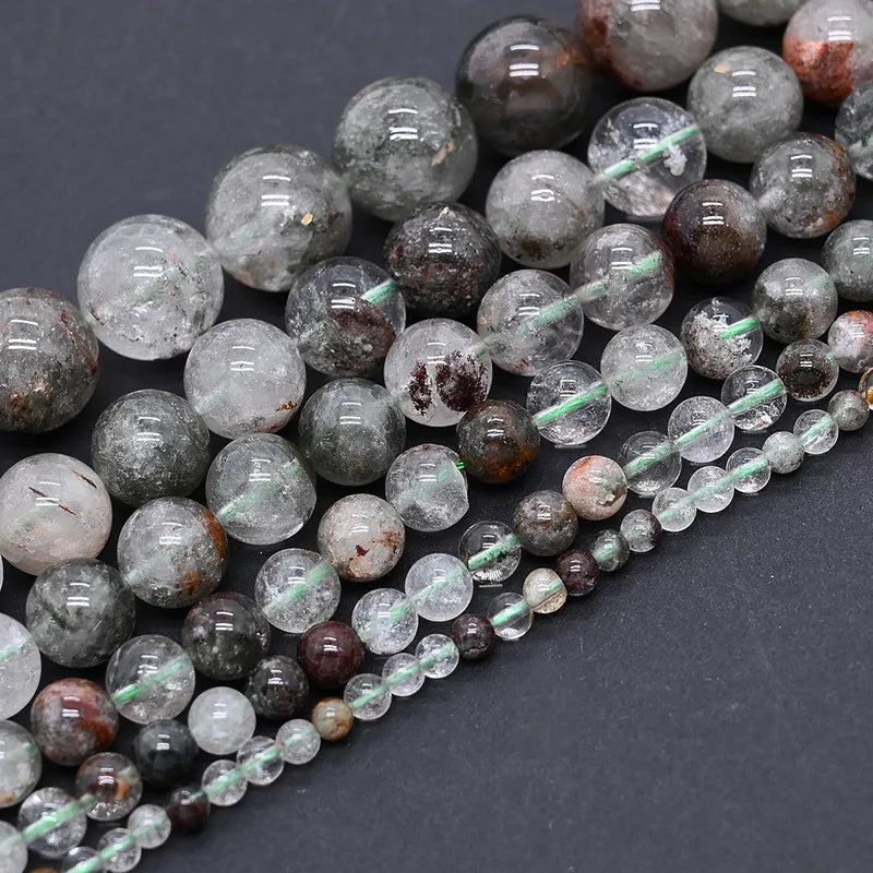 1 Strand/Package 10mm 6mm 8mm Hole Under 1mm Hole 1~1.9mm Natural Stone Green Phantom Quartz Round Simple Polished Jewelry Accessories