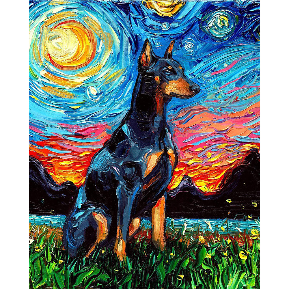 

30*40CM - Round Drill Diamond Painting - Black Dog, 501 Original