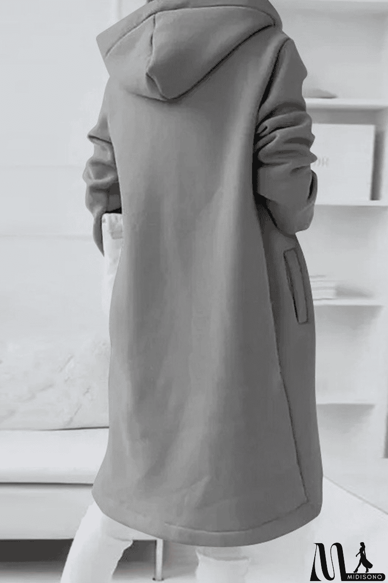 MidiSono - Casual Solid Draw String Zipper Hooded Collar Outerwear(8 Colors)