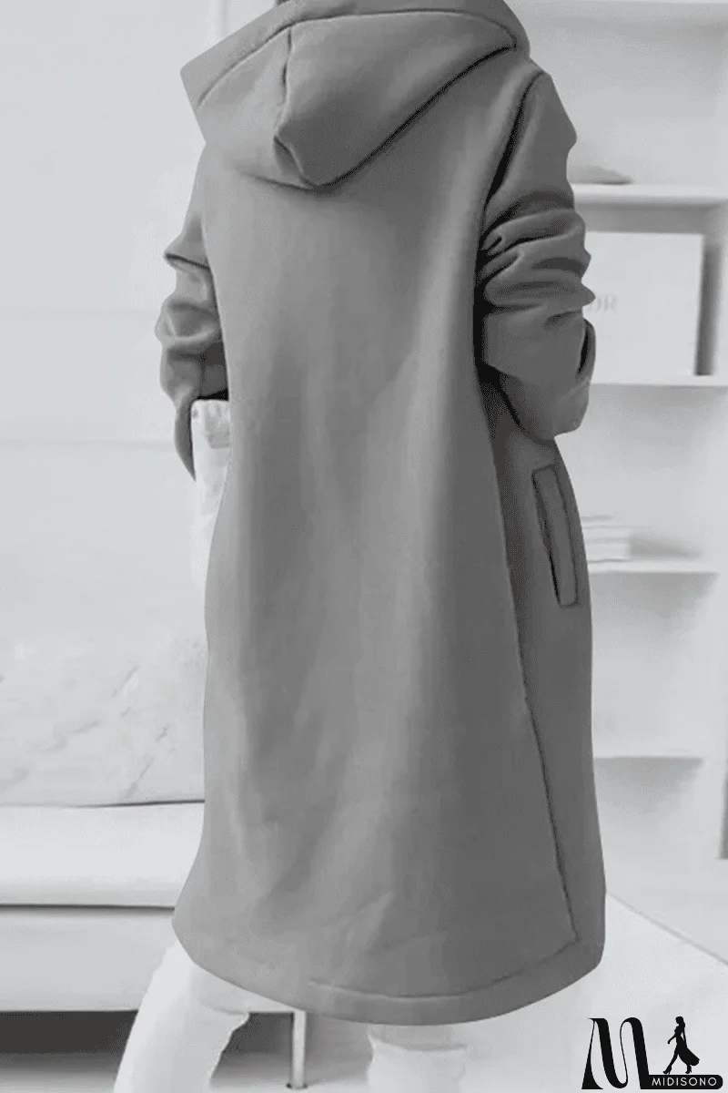 MidiSono - Casual Solid Draw String Zipper Hooded Collar Outerwear(8 Colors)