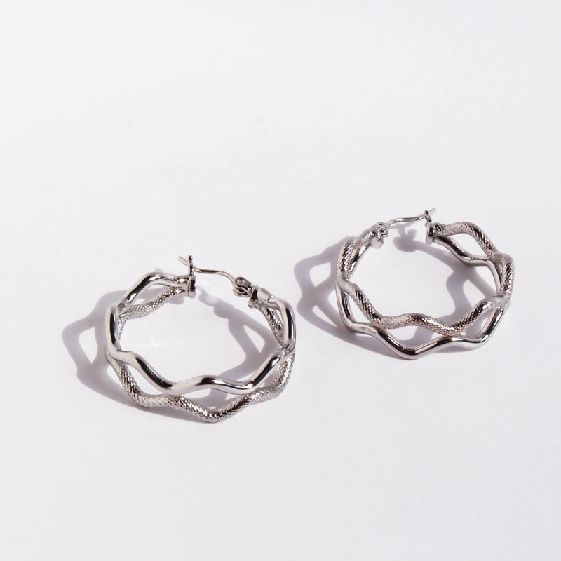 1 Pair Exaggerated Cool Style Waves Layered Plating Brass 24K Gold Plated Earrings