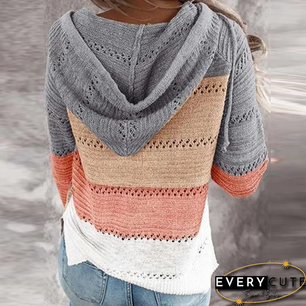 Hollow Knitting Color Joint Knitting Top