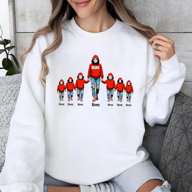 Halloween Horror Mama With Custom Kid Name Bundle Hoodie, Killer Halloween Sweatshirt, T-shirt