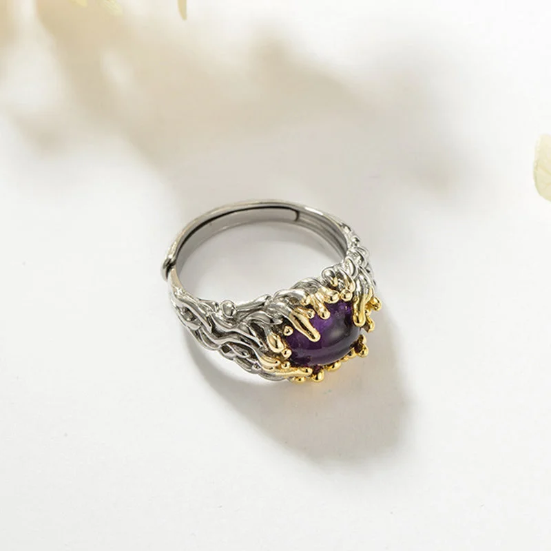 Amethyst 925 Sterling Silver Blessing Adjustable Ring