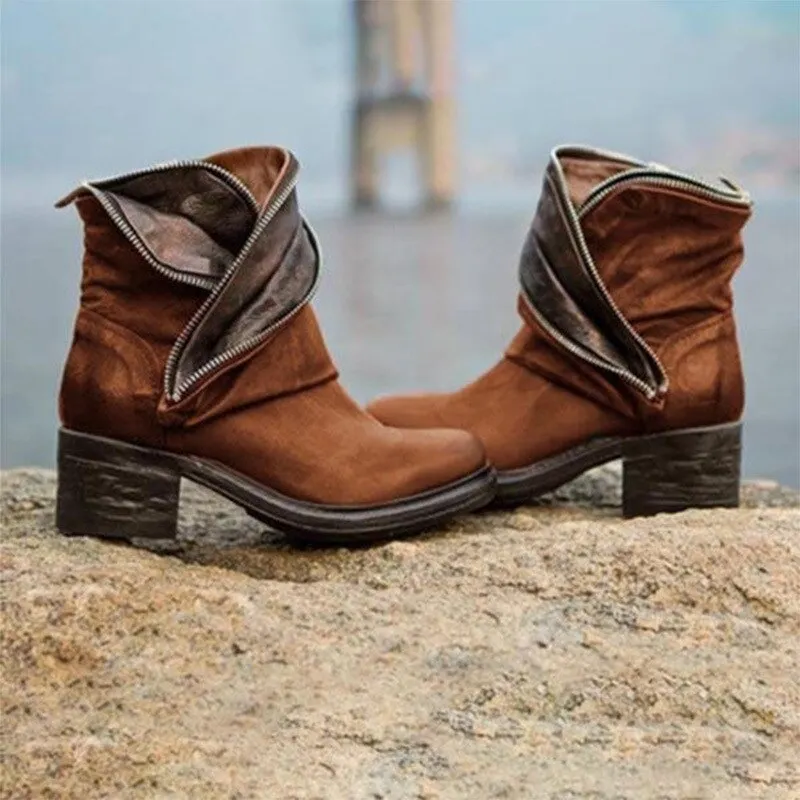 Autumn/winter new style European and American style zipper decoration medium thick heel ladies plus size fashionable short boots