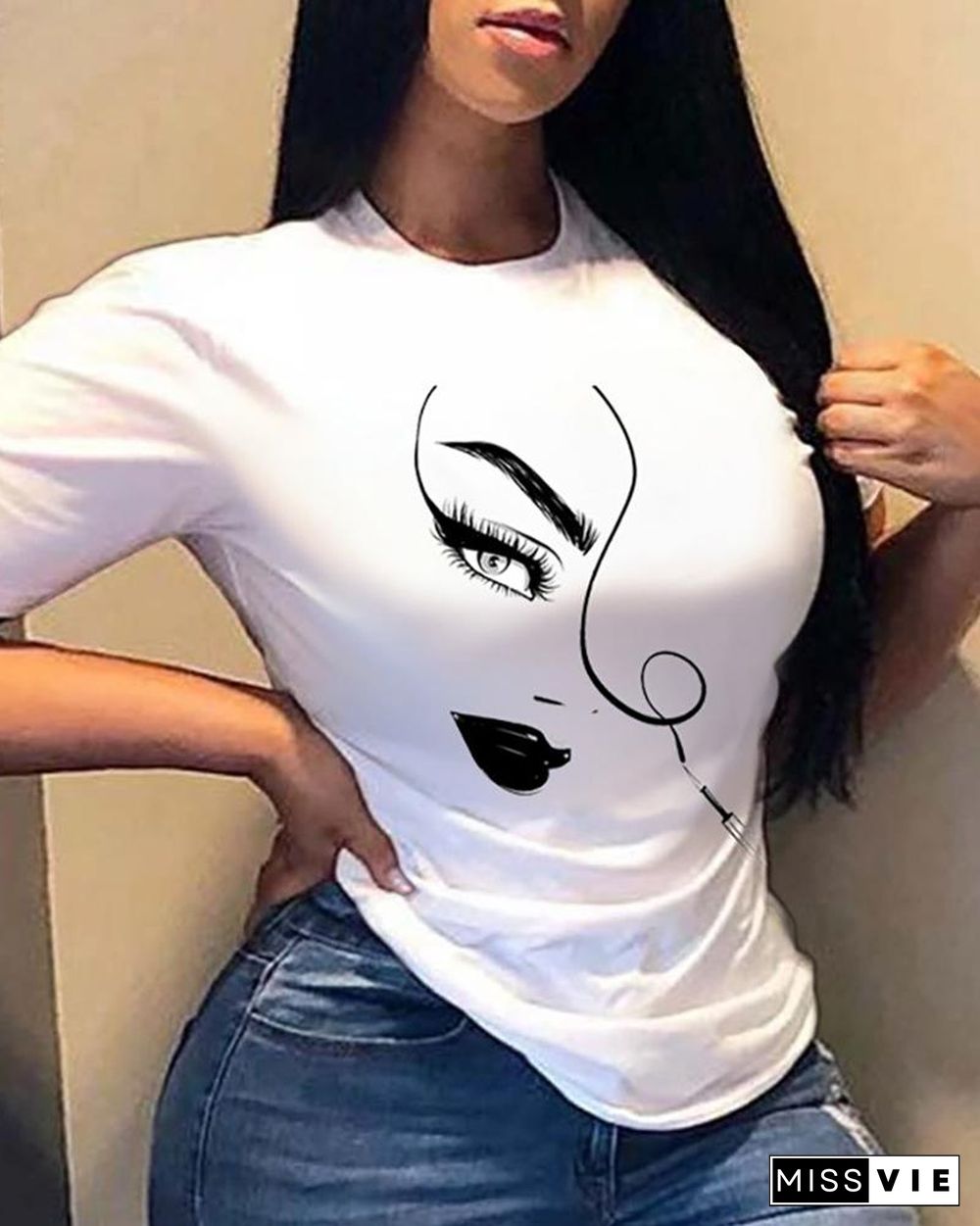 Figure Print Short Sleeve Casual T-shirt