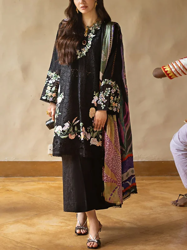 Round Neck Lace Solid Color Top and Pants Suit