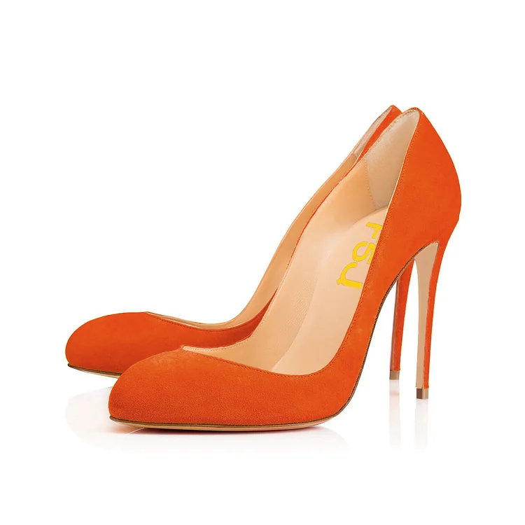 Orange Stiletto Heels Almond Toe Vegan Suede Pumps US Size 4-15 |FSJ Shoes