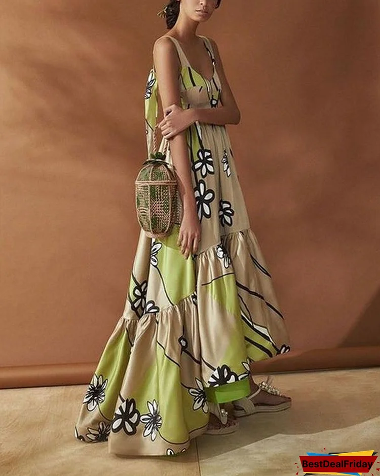Elegant Stylish Sleeveless Floral Print Maxi Dress P115995