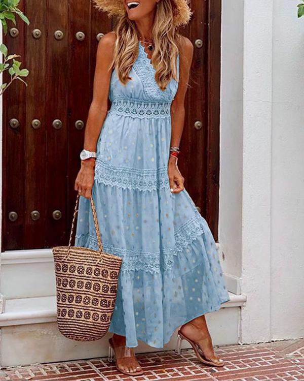 Sleeveless Lace A-line Casual/Vacation Maxi Dresses