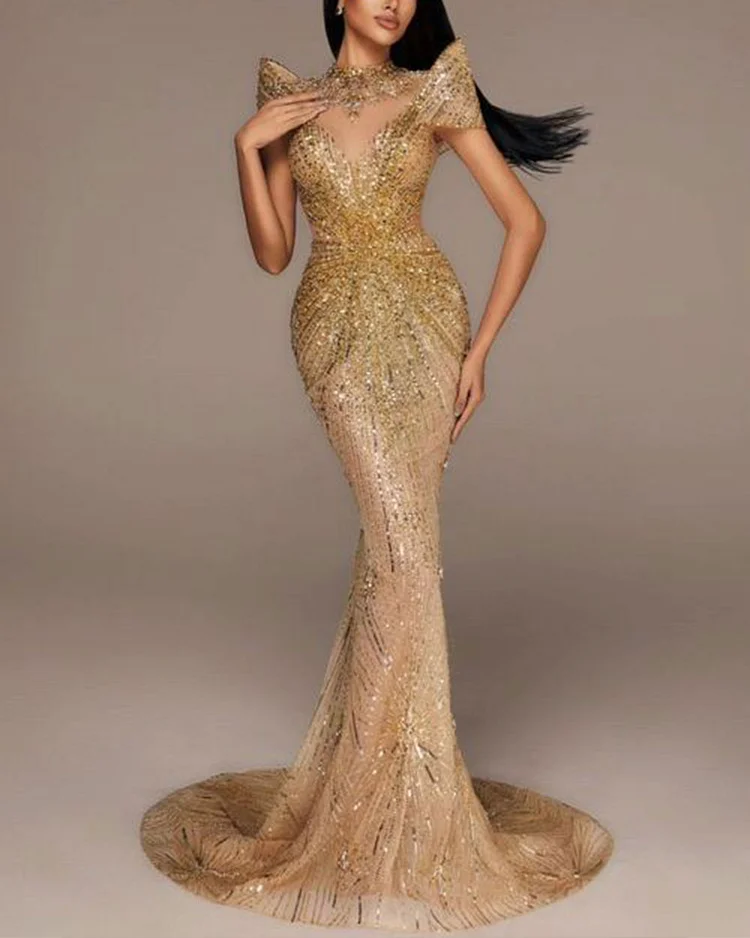 Gold Embroidered Sequined Gown