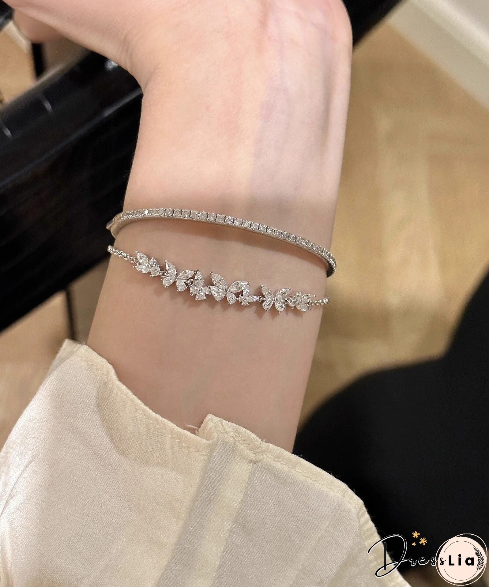 Original Silk Sterling Silver Zircon Butterfly Tassel Charm Bracelet