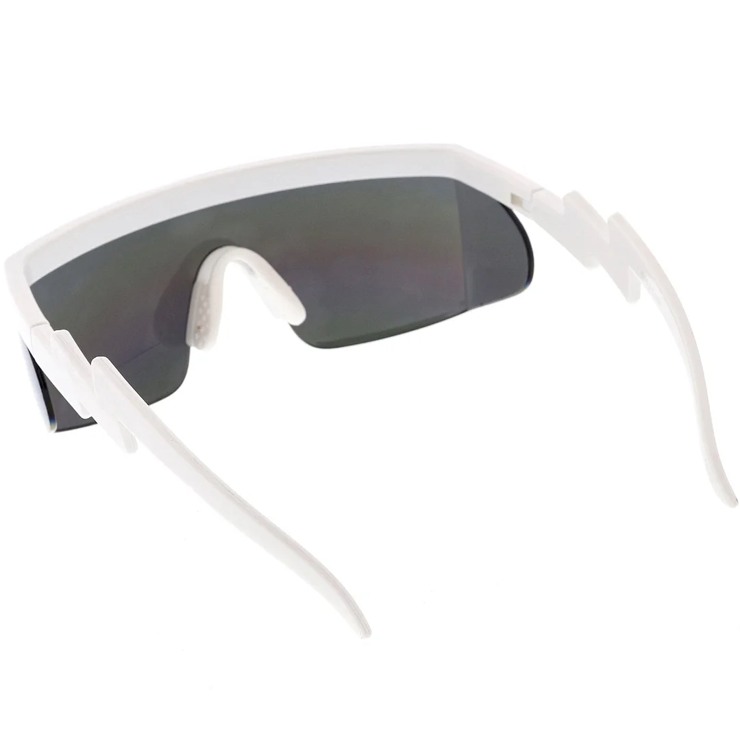 Oversize Semi Rimless Goggle Shield glasses Mirrored Lens 60mm