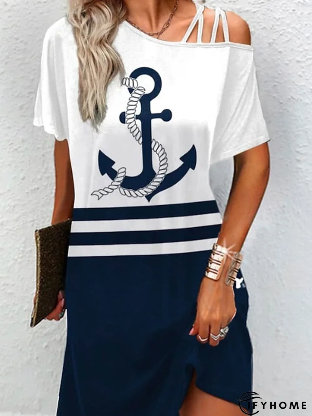 Women's Casual Dress T Shirt Dress Tee Dress Print Dress Print Print Crew Neck Midi Dress Active Fashion Outdoor Daily Short Sleeve Loose Fit Dark Blue Fall Spring S M L XL XXL | IFYHOME