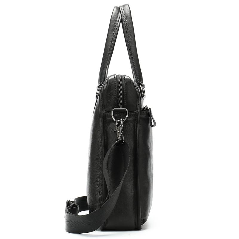 Soft Genuine Leather Dual Top-Handled Detachable Sling Strap Business Bag