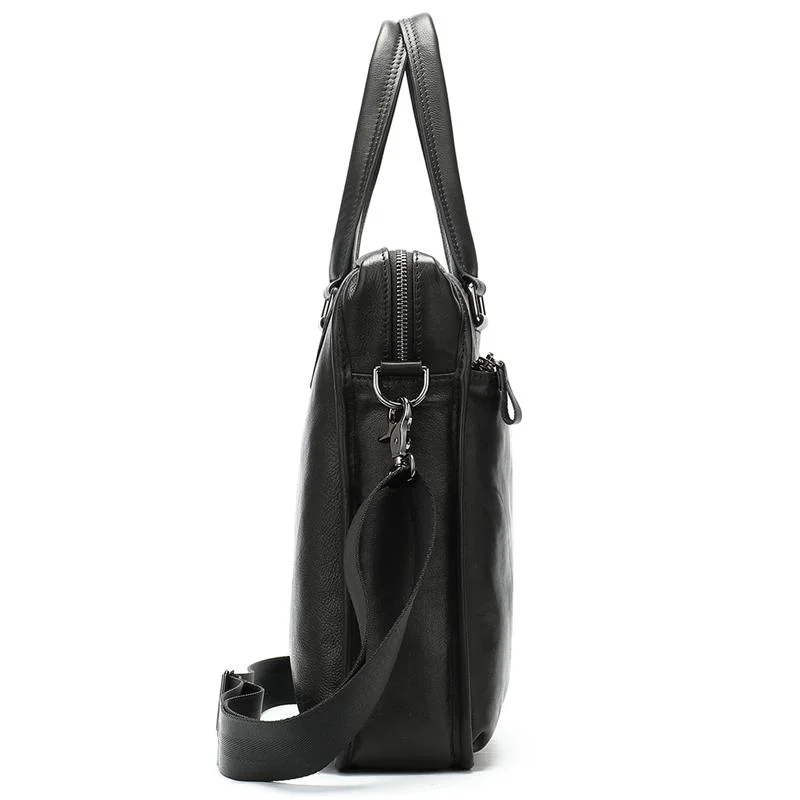 Soft Genuine Leather Dual Top-Handled Detachable Sling Strap Business Bag