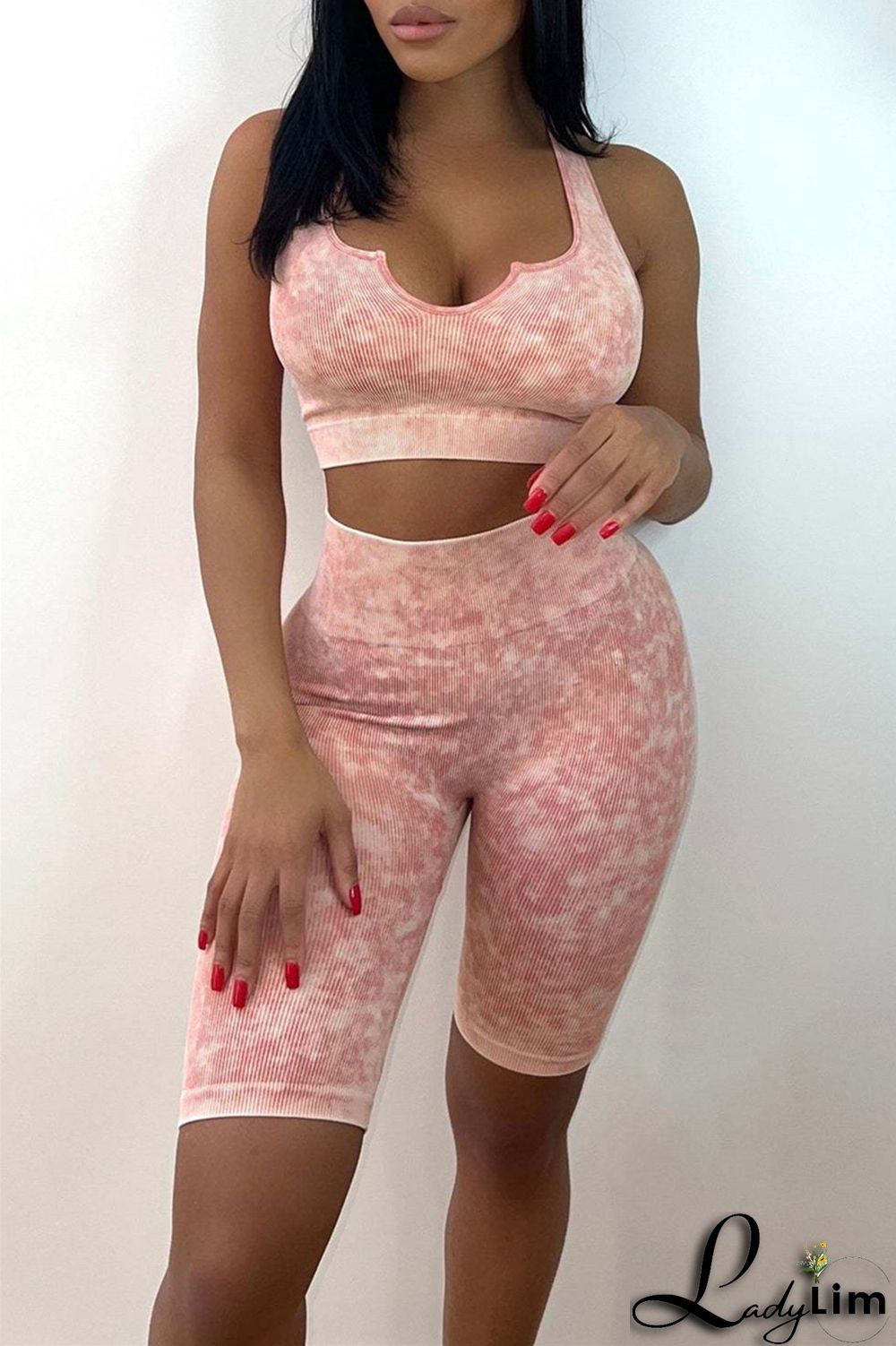 Deep Blue Casual Sportswear Print Backless U Neck Sleeveless Two Pieces