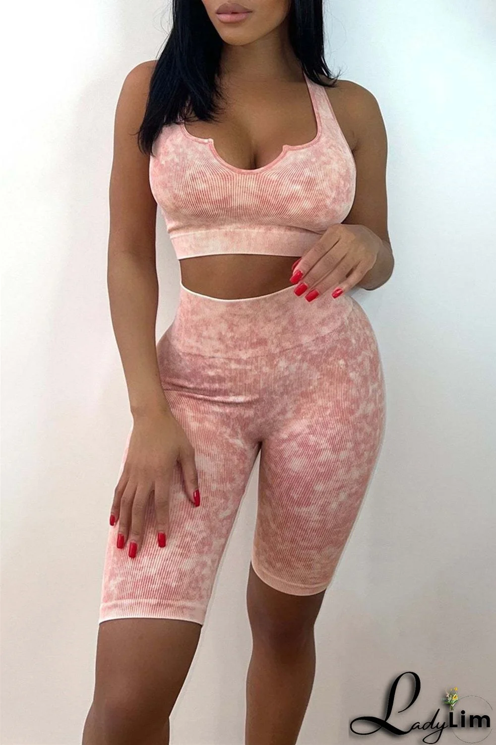 Deep Blue Casual Sportswear Print Backless U Neck Sleeveless Two Pieces