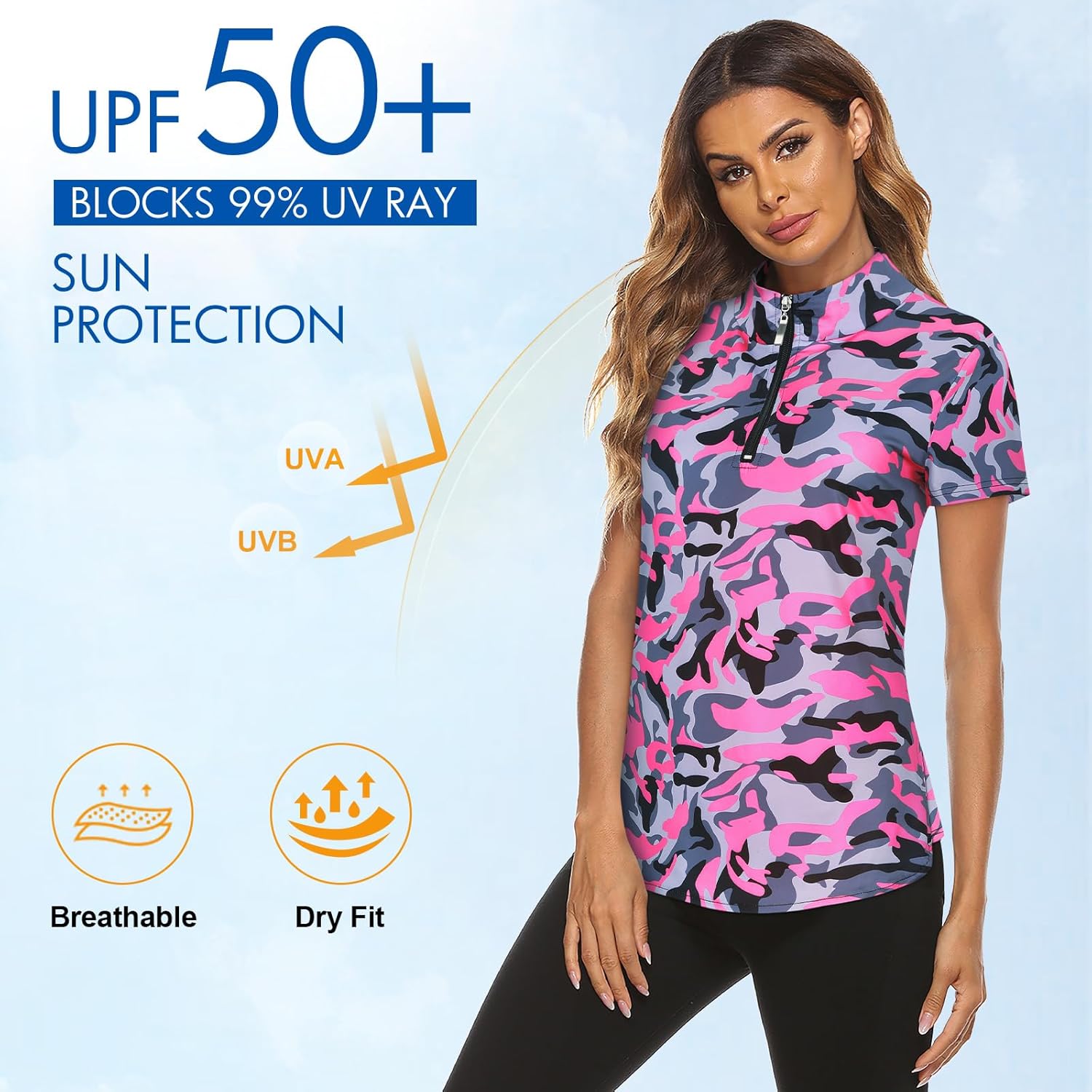 Women's Long Sleeve Golf Tennis Polo Shirts UPF50+ Half Zip Dry Fit Workout Tops Athletic Shirt