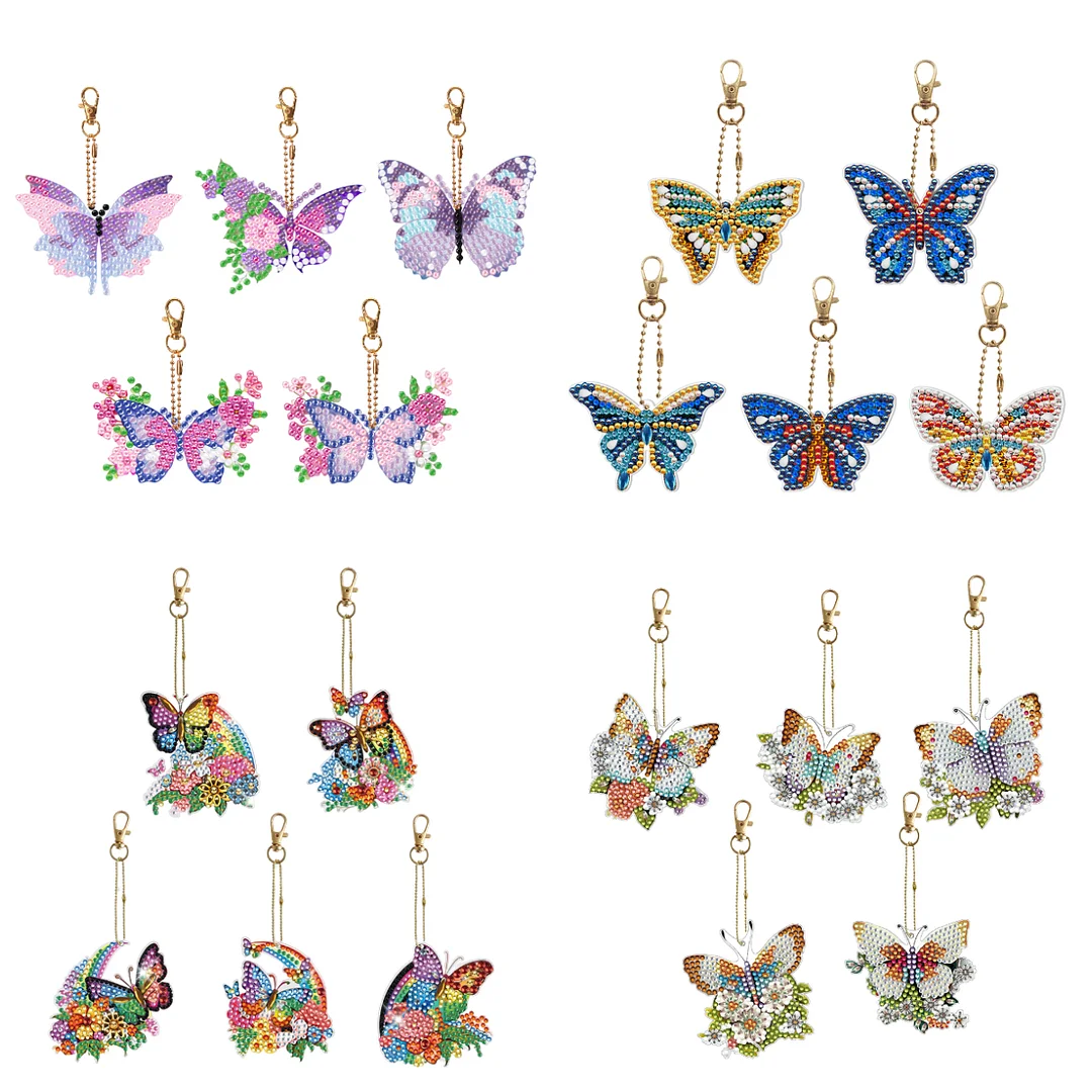 4 Set DIY Butterfly Diamond Painting Keychains