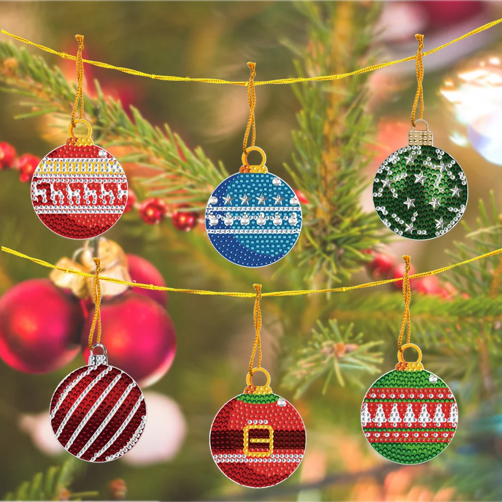 6Pcs Xmas Theme 2D Flat DIY Diamond Christmas Tree Pendant Wall Door Decoration