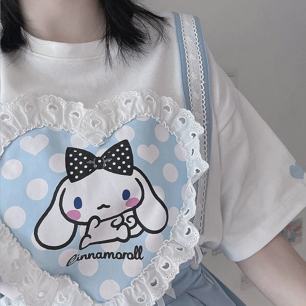 Kawaii Harajuku T Shirt Sky Blue Japan Print Loose Short Sleeve T Shirt Anime Tops Women Fashion Clothing T Shirt for Girl