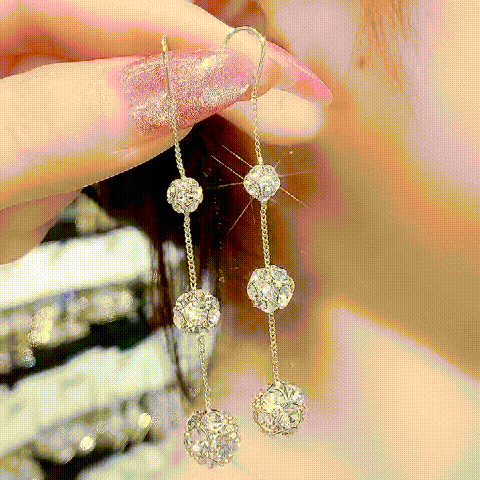 Crystal Diamond Ball Tassel Earrings