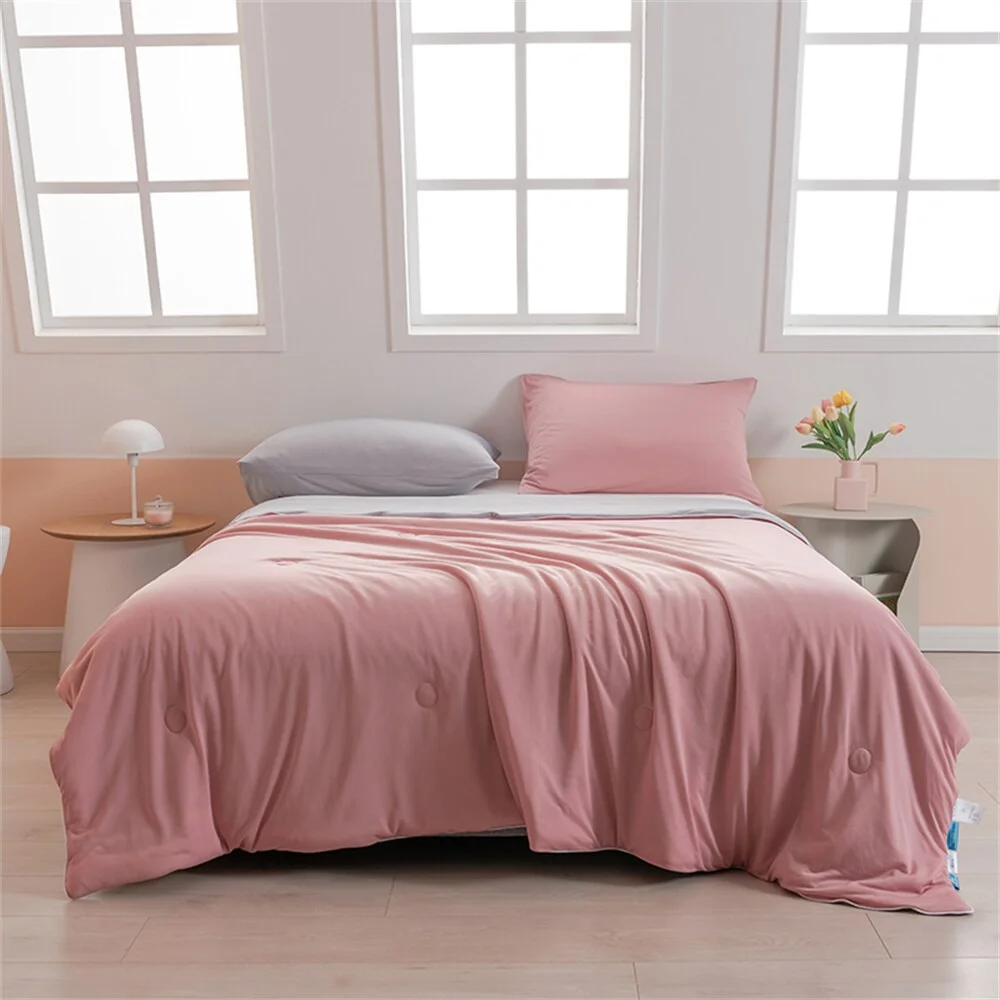 Xpoko Cool Feel Quilt Thin Throws Blanket Twin Queen Size Summer Air Conditioning Solid Color