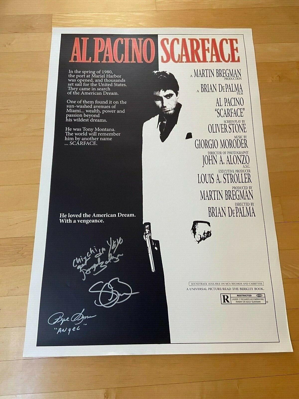 * SCARFACE * signed 27x40 movie poster * STEVEN BAUER, SERNA & SALAZAR * COA * 4