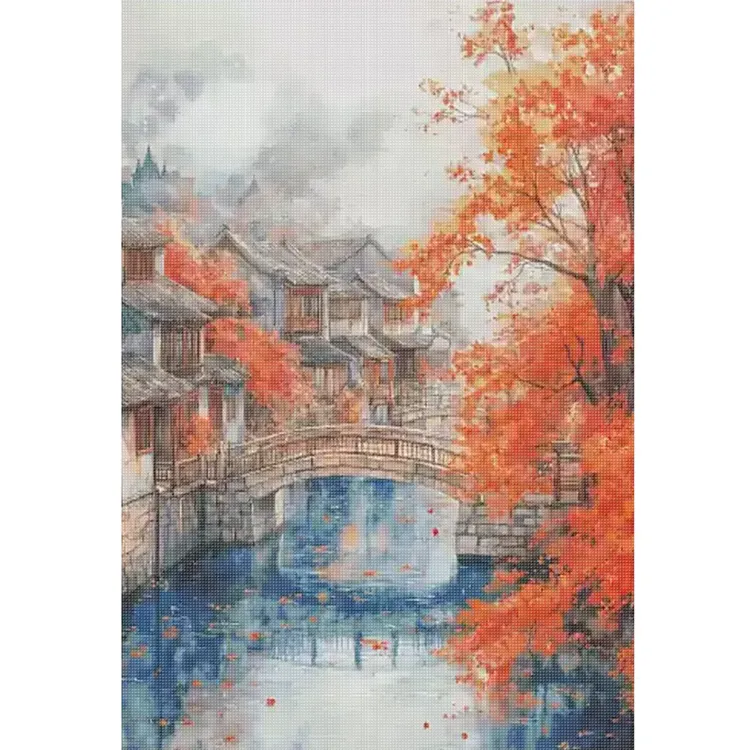 【Fairy Brand】Autumn Water Town 70*95cm 14CT Stamped Canvas Egyptian Cotton Cross Stitch gbfke