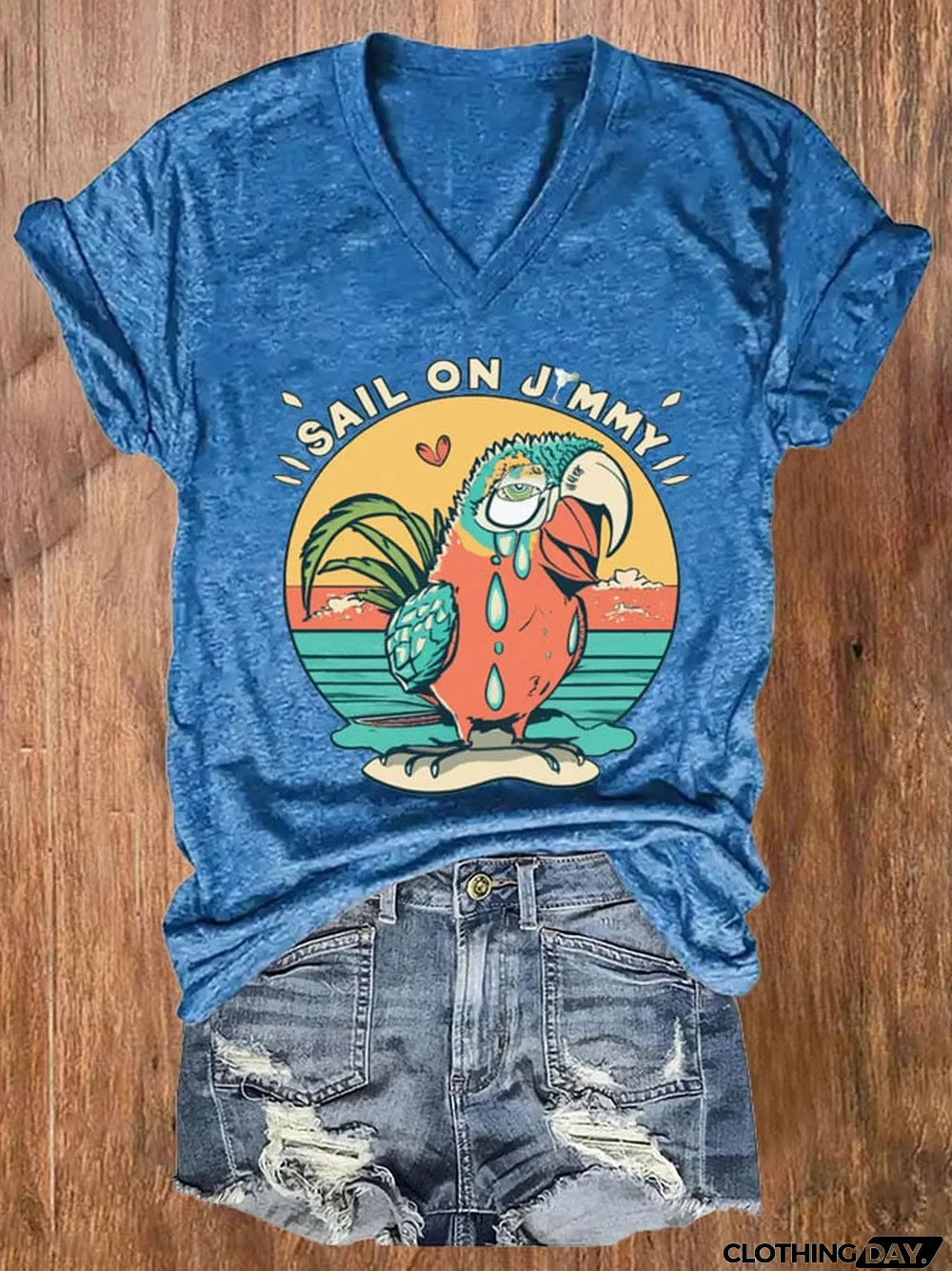 Women's Sail On Jimmy V-Neck Short Sleeve Print T-Shirt