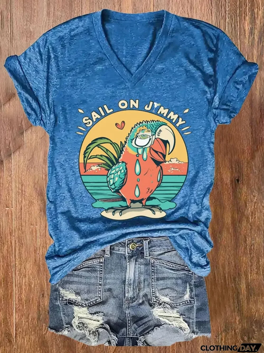 Women's Sail On Jimmy V-Neck Short Sleeve Print T-Shirt