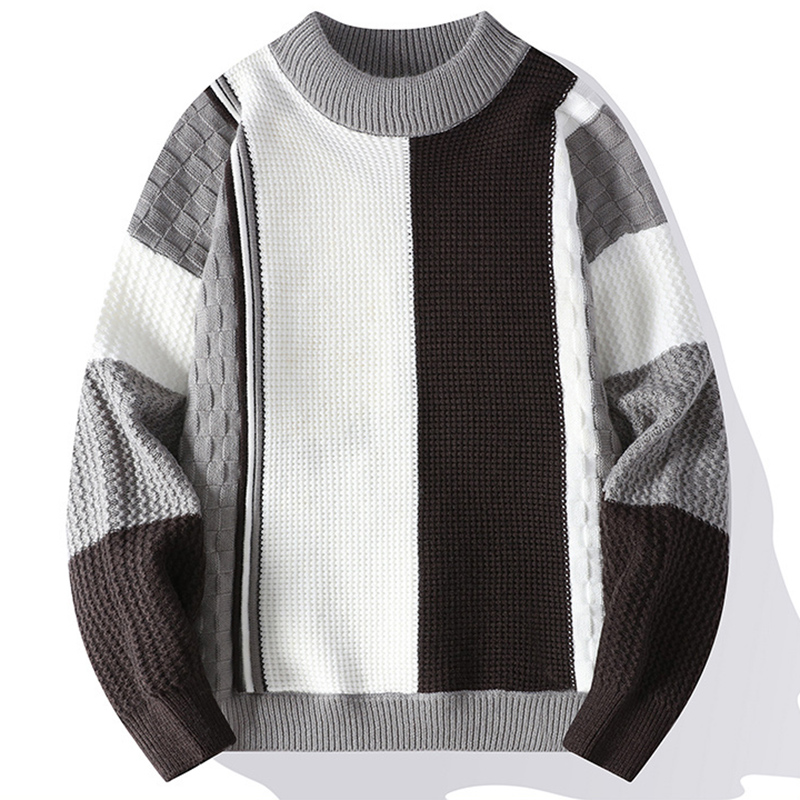 Dekziv fall 2025 fashion trend Fashion O-Neck Knitted Spliced All-match Sweaters Men's Clothing 2025 Autumn Winter New Loose Casual Pullovers Young Style Tops