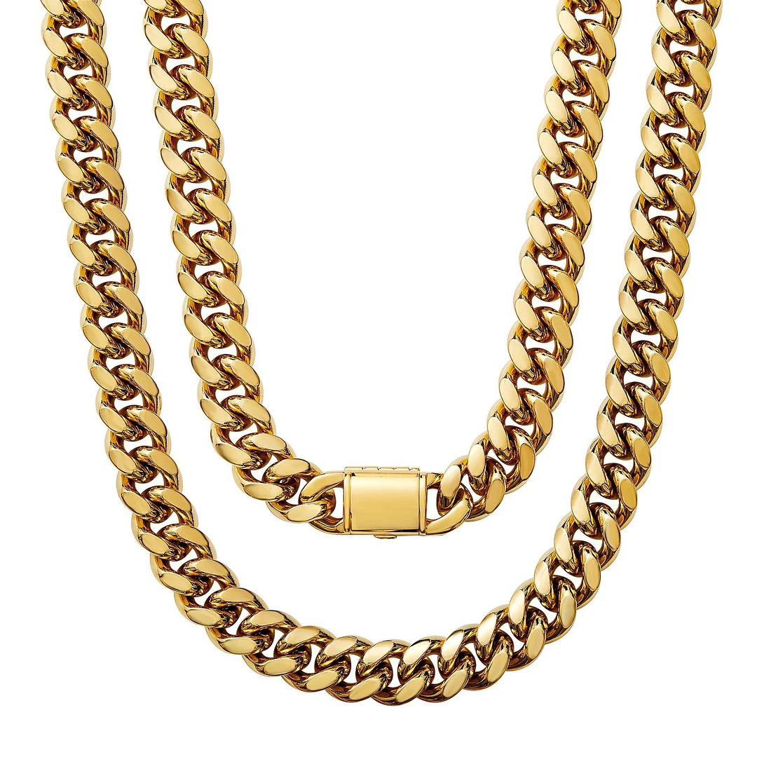 Cuban Link Chain Necklace for Men Boys Women, 6/8/10/12/14mm Width Diamond Cut Miami Cuban Chain Necklaces Jewelry Gifts Cool Hip-Hop Style Gold Plated/Titanium Stainless Steel