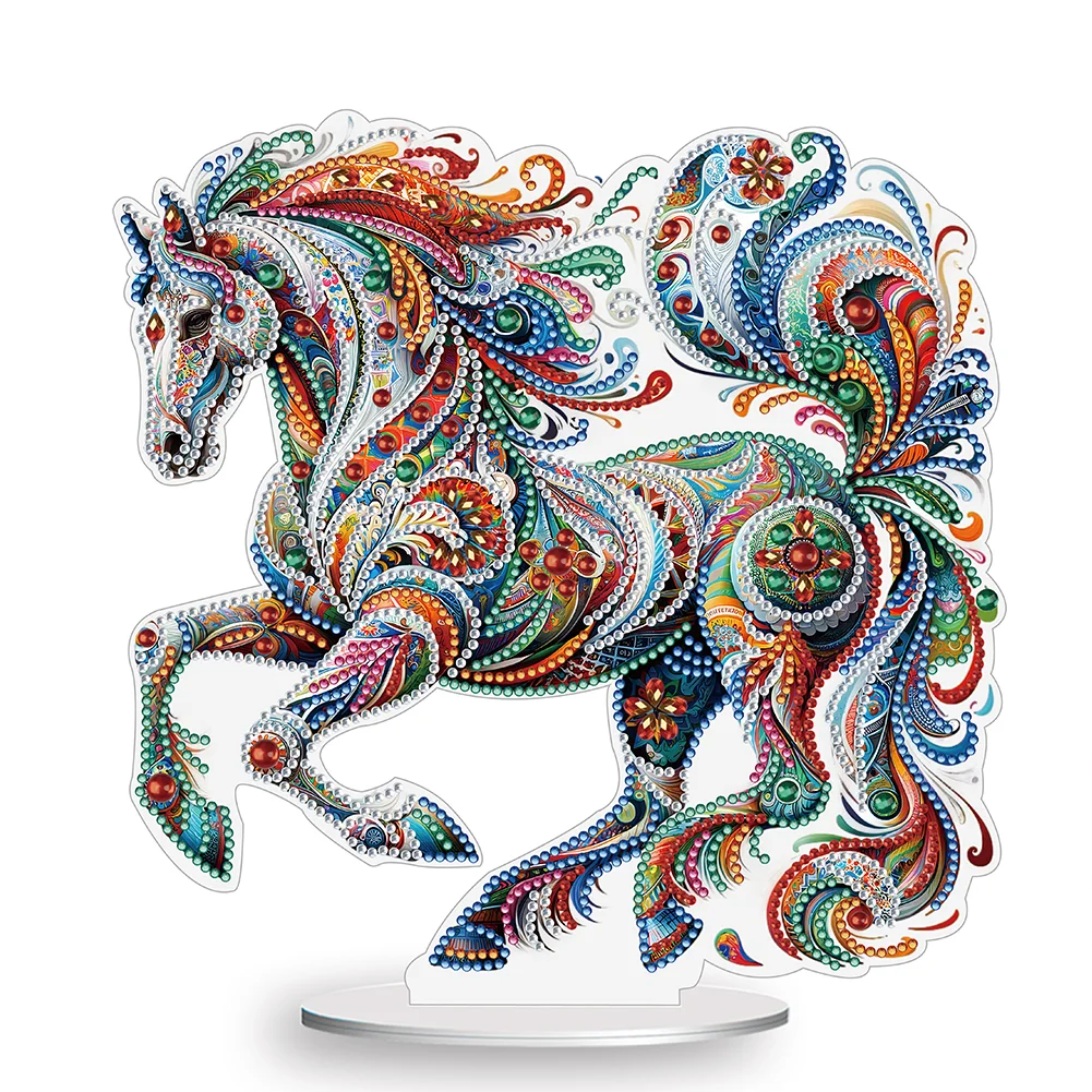 DIY Gorgeous Horse Acrylic Single Sided Diamond Painting Desktop Ornaments Kit for Office Desktop Decor