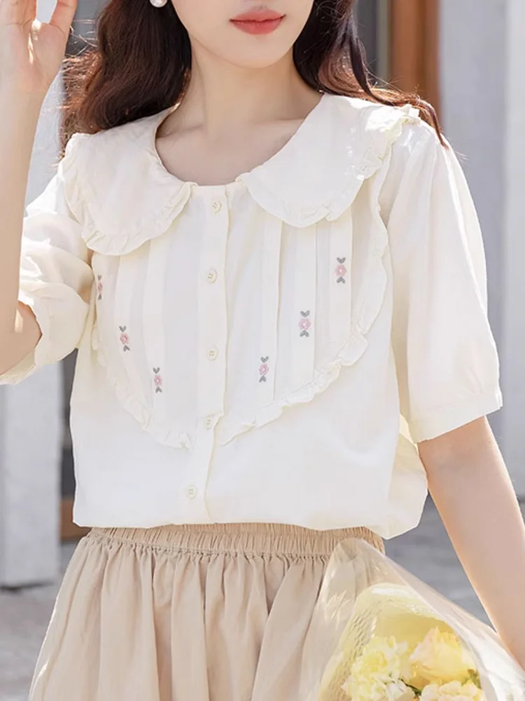 Ruffled Loose Short-sleeved Shirt