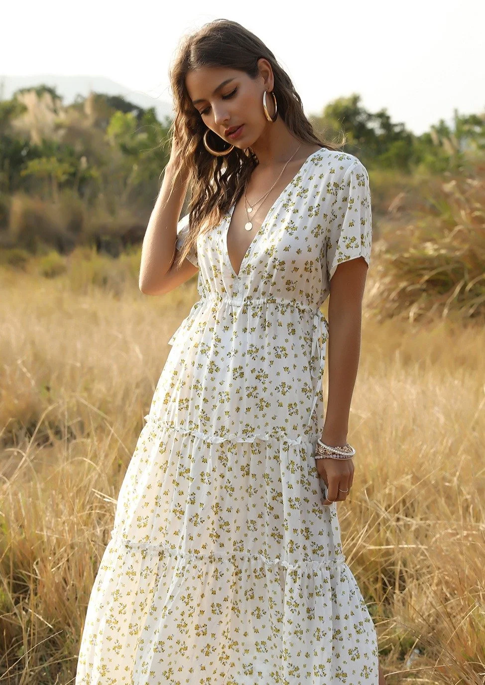 August Lemonade Floral Maxi Dress White丨August Lemonade
