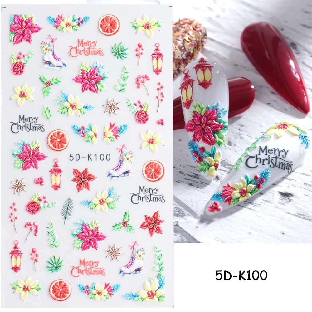 Churchf Nail Stickers Flowers Geometric Lines Decor Acrylic Embossed Sliders Gold Frame Nail Decals Cherry Blossom Manicure GLJI-5D05-Nail Inspo