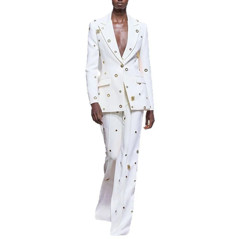 Nigikala Nigikala Star Fashion New Heavy Industry Metal Hole A Buckle Blazer Trouser Suit Two