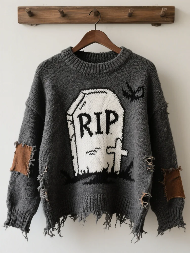 Halloween Contrast Patch Comfort Knitted Sweater
