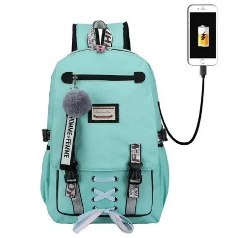 Fashion Teenage Girls' Backpack Student Middle School bag Men and Women Anti-theft Laptop Backpack with USB Charging Port