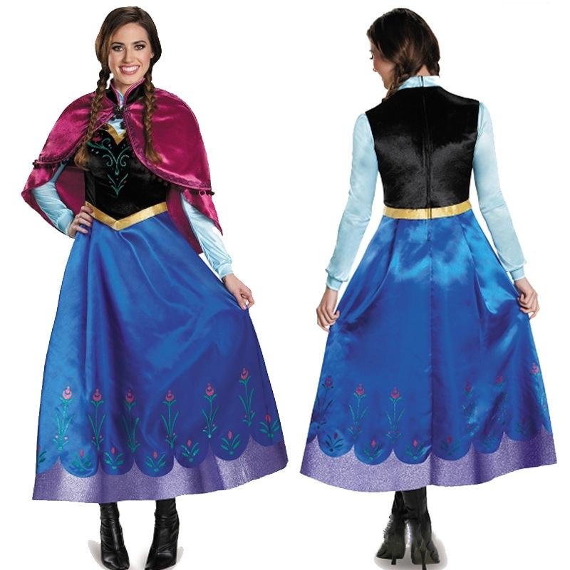 Princess Anna Costume Frozen Dress with Cape Halloween Costume Party Dress