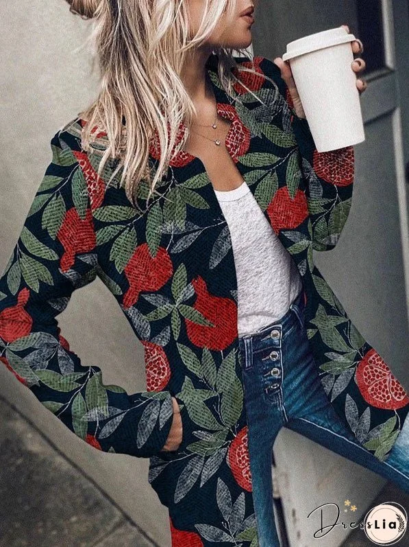 Women's Blazers Printed Pocket Long Sleeve Blazers