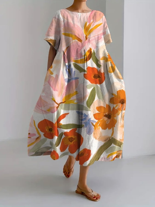 Casual Floral Print Short Sleeve Maxi Dress