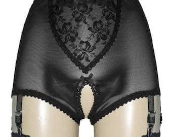 pornhint Pornhint Women's High-waist Crotchless Garter Panty Lace Mesh Lingerie 6 Straps Suspender Lace Garter belts, garter belt lingerie