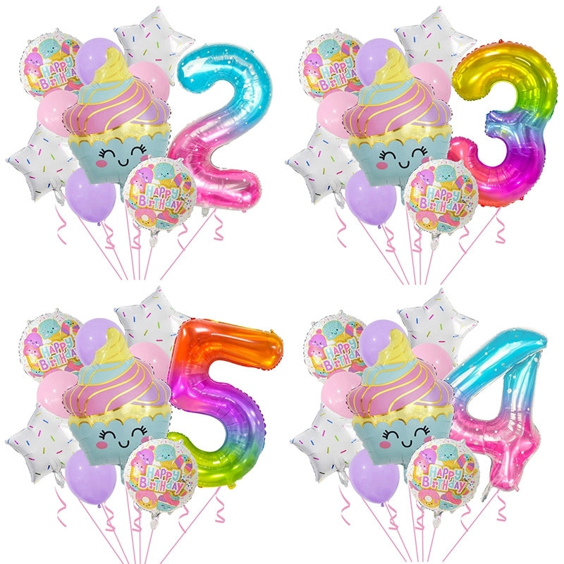 Birthday Sweet Ice Cream Number Aluminum Film Birthday Balloons