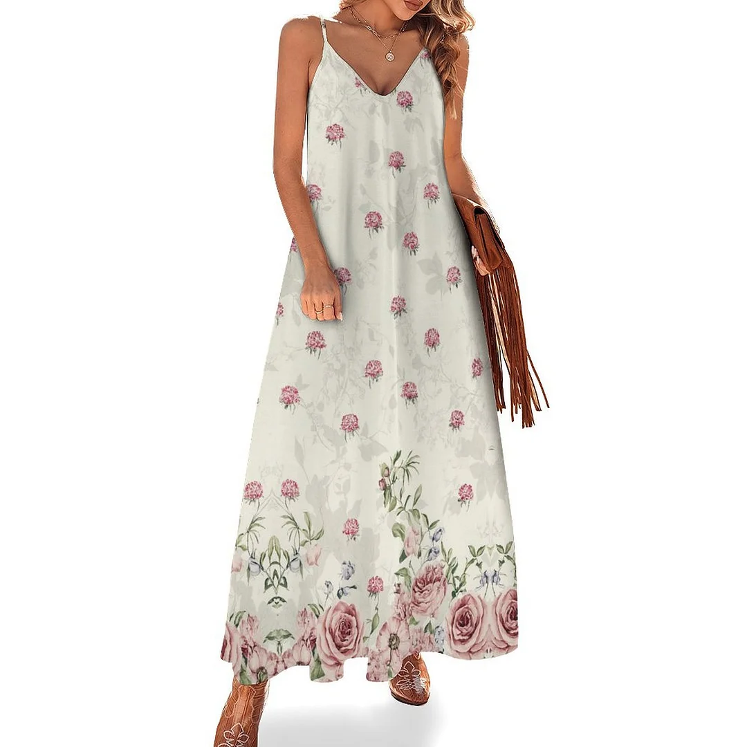 Style & Comfort for Mature Women Plus Size Printed Sling Casual Women Maxi Dress in Pattern Floral, Pink