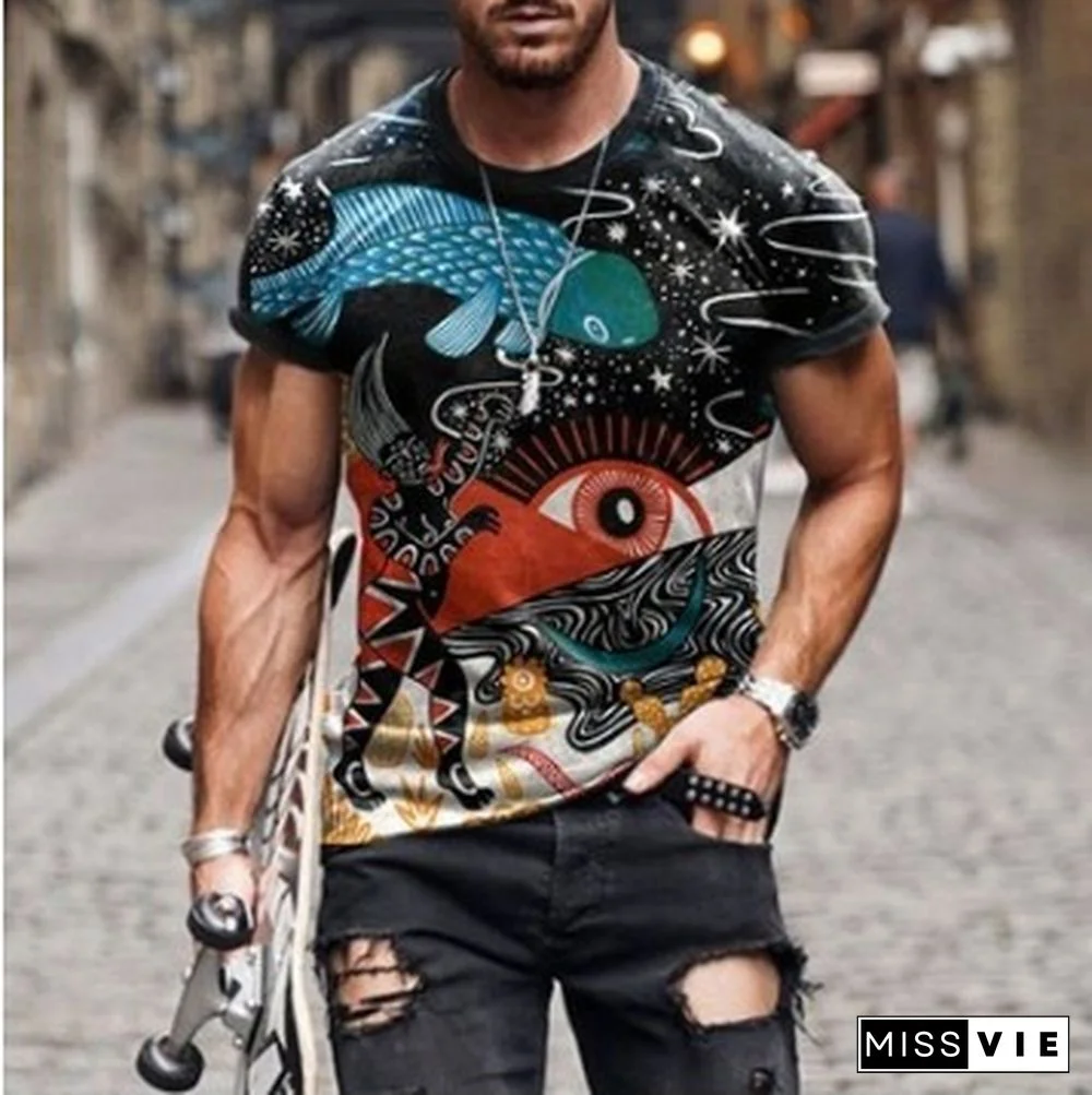 3D Digital Printed Red Hand Men's Casual Loose Short Sleeve T-shirt