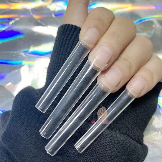 504pcs 3Xl Clear Coffin Half Cover False Nail Tips Extra Long No C Curve Fake Finger Tips Press On Nails Manicure Salon Acrylic